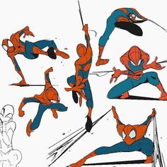 various poses of spider - man in blue and red