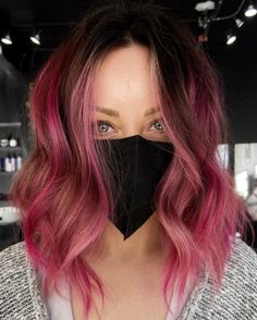 Brown Hair with Berry Pink Highlights Cool Pink Hair, Perm Rods On Natural Hair, Rods On Natural Hair, Cotton Candy Pink Hair, Pink Haircut, Pink Hair Streaks, Pink And Orange Hair, Dark Pink Hair, Short Wavy Hairstyles