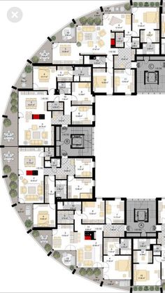 the floor plan for an apartment building with multiple floors and two balconies on each level