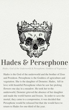 an image of a skull with a crown on it's head and text that reads, hades & persphone