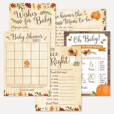 three baby shower games with pumpkins and leaves