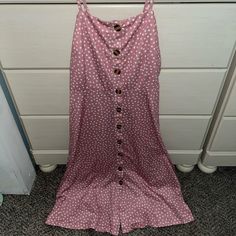 Womens Pink Polka Dot Dress. Size Small. Never Worn. Feel Free To Ask Questions! Spring Polka Dot Sundress Maxi Dress, Spring Polka Dot Sundress Midi Dress, Polka Dot Sundress Midi Dress For Spring, Polka Dot Sundress For Day Out, Polka Dot Sundress For Spring, Polka Dot Midi Beach Dress, Polka Dot Midi Dress With Buttons For Spring, Spring Polka Dot Knee-length Maxi Dress, Polka Dot Midi Maxi Dress For Beach