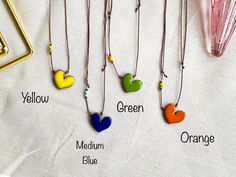 Handmade Adjustable Heart Necklace For Valentine's Day, Adjustable Heart Beads Necklace For Gifts, Y2k Jewelry, Ceramic Necklace, Valentines Gift, 7 H, Green And Orange, Red Heart, Medium Blue