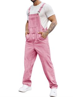 PRICES MAY VARY. Material: High quality denim fabric, this hippie denim overalls is durability and long-lasting wear, soft denim provides you comfort and relaxed feeling throughout day Features: Fashion overall trousers for men, Destroyed jeans, Ripped Design, Button Fly and zipper closure, Denim fabric, Trousers, Two side pockets and two back pockets. These distressed workwear jean jumpsuit feature a generous and relaxed touch, regular fit with adjustable shoulder straps, big bib pocket & multi Sleek Casual Outfits, Jean Jumpsuit, Overalls Jeans, Pink Overalls, Straps Jumpsuit, Blue Overalls, Jeans Overall, Workwear Jeans, Trousers Casual