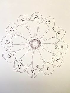 a drawing of a flower with the letters on it and numbers in each letter,