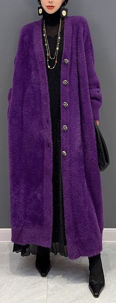 Enjoy the much cheaper items sold by Soolinen. don't miss 60-80% OFF store prices Cardigan Winter, Get Yours Now, Limited Stock, Long Cardigan, Loose Fitting, V Neck, Purple, Hair