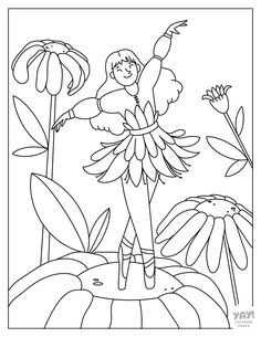 Ballerina dances on flowers. All coloring pages are free to download. You can color on paper, or digitally in Procreate. Ballerina coloring pages are perfect for kids and adults who love cute coloring pages! Squirrel Coloring Page, Earth Month, Ballerina Dancing