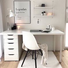 a white desk and chair in a room