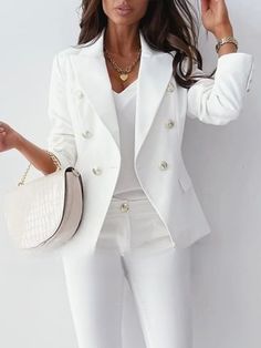 Types Of Coats, All White Outfit, Blazer Outfits, Type Of Pants, White Blazer, Suit Fashion, Up Girl, Lapel Collar, Elegant Fashion