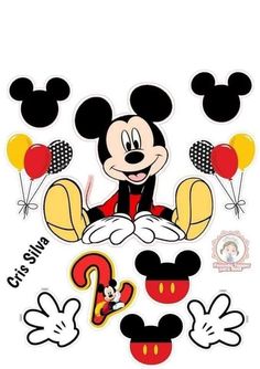 mickey mouse with balloons and other decorations