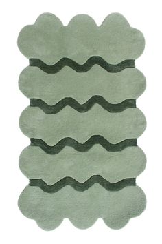 a green rug with wavy waves on it's sides and black lines in the middle