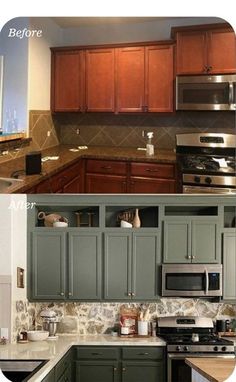 before and after pictures of kitchen cabinets with granite counter tops