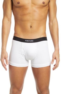 These essential boxer briefs are cut from shape-retaining cotton stretch jersey and fitted with a minimalist grosgrain logo waistband. Pack of two Functional fly 95% cotton, 5% elastane Machine wash, dry flat Imported White Boxers, Men's Toms, Body Reference Poses, Black Hot Pink, Body Reference, Reference Poses, Kawaii Clothes, Boxer Briefs, Tom Ford