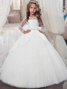 Buy cheap Princess Tulle Long Sleeve Jewel Neck Christmas Birthday First Communion Flower Girl Dresses at Biztunnel. We have a wide range of flower girl dresses online for you to choose. Enjoy Big Discount! Prom Dress Satin, Cute Prom Dress, Chiffon Flower Girl Dress, Cheap Flower Girl Dresses, Communion Ideas, Girls Dresses Online, Ivory Flower Girl Dresses, First Communion Dress, First Communion Dresses