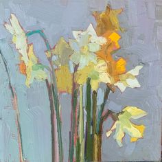 a painting of yellow flowers in a vase