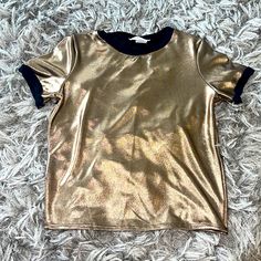 Juniors Crop Top, Size Large, Metallic Gold, Gold/Black Crop Top Elegant Gold Crew Neck Top, Chic Gold Short Sleeve Top, Black Crop Top, Black Crop, Black Crop Tops, Gold Gold, Metallic Gold, Gold Black, Black Color