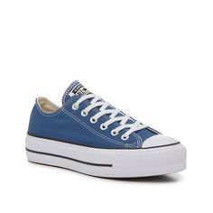 Converse-Chuck Taylor All Star Platform Sneaker - Women's Enjoy an old-school style, now with a trendy touch. The Chuck Taylor All Star sneakers from Converse features the brand's classic silhouette, complete with a lifted design that takes your look to the next level. Blue Converse Outfit, All Star Platform, All Star Sneakers, Clear Spring, Blue Converse, Bridal Wedding Shoes, Outfits With Converse, School Style, Jordan 11 Retro