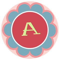 the letter a in a circle with blue and pink flowers on it's center