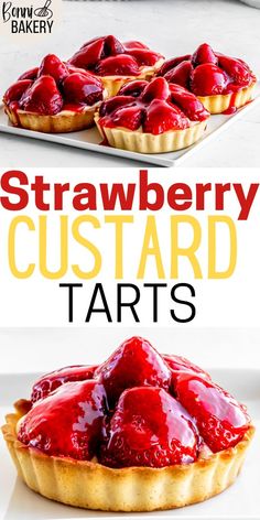 strawberry custard tarts with text overlay