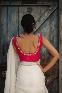 Saree Blouse Model, 50 Blouse Designs, Pink Blouse Designs, Saree Backless, Saree Blouse Styles, Cotton Saree Blouse, Rani Pink, Backless Blouse Designs