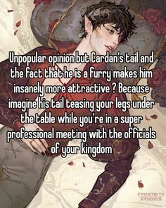 a man laying on top of a bed with the caption that reads, impplar opinion but garden's tail and the fact that there is a furry makes him