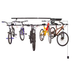 Garage Gator Eight Bicycle 220 lb Lift Kit - Proslat US Diy Overhead Garage Storage, Garage Ceiling Storage, Bike Storage Garage, Bike Lift, Overhead Garage Storage, Motorised Bike, Overhead Garage, Garage Bike, Kayak Storage