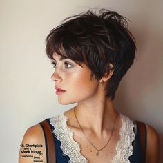 Short Bob Fringe Hairstyles, Pixie Fringe Short, Preppy Pixie Haircut, Wash And Go Pixie Haircut, Side Pixie Haircut, Shag Pixie Cut Fine Hair, Fringe Hairstyles Short, Short Haircut With Fringe, Styling Pixie Haircut