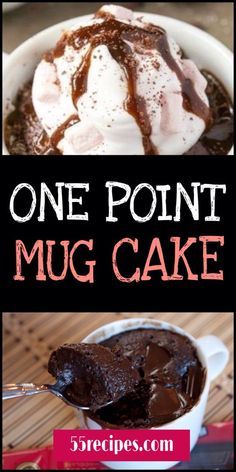 one point mug cake with ice cream and chocolate