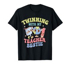 PRICES MAY VARY. Groovy 70s inspired twinning teacher twin design for twin day teacher or spirit week teacher. Lightweight, Classic fit, Double-needle sleeve and bottom hem First Day Of School Humor, Matching Best Friend Outfits, Twin Day Outfits, Twin Day, Groovy 70s, Teacher Team, Best Friend Outfits, Teacher Design, Presents For Teachers