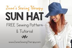 a woman wearing a sun hat with the text free sewing pattern