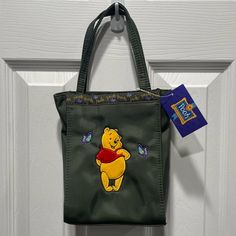 Vintage Winnie The Pooh 100 Acre Collection, Hunter Green Small Bag With Magnetic Clasp, Old School Disney Merch With Adorable Embroidered Winnie The Pooh With Butterflies Green Disney Bags For Everyday Use, Green Disney Style Bags For Daily Use, Disney Yellow Bags For Everyday Use, Old School Disney, Disney Yellow School Bag, Yellow Disney School Bag, Winnie The Pooh Merch, Winnie The Pooh Mini Backpack, Winnie The Pooh Bags And Purse