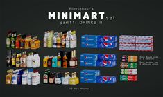 the minimart set is full of drinks, beverages and more than one dozen bottles