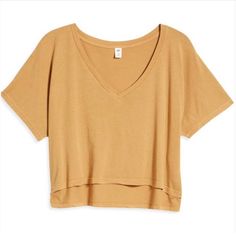 Bp. Nordstrom Crop Cotton Modal V-Neck T-Shirt In Camel Brown Sequin Tee Shirt, Linen Tee Shirt, Glitter Blouse, Cropped White Tee, Linen Tee, Crop T Shirt, Stretchy Tops, Simple Trendy Outfits, Knitted Tshirt