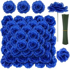 the blue flowers are arranged on top of each other and ready to be put together