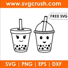 two cups with faces drawn on them, one has a straw in it and the other has