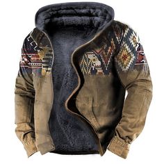 Season:Fall  Winter; Fabric:Polyester,Fleece; Sleeve Length:Long Sleeve; Look After Me:Washable,Wet and Dry Cleaning; Gender:Men's; Style:Basic,Casual,Designer,Thin fleece; Elasticity:Micro-elastic; Tops Type:Hoodie,Sweatshirt,Hoodies; Occasion:Streetwear,Going out,Casual,Daily,Sports; Fit Type:Regular Fit; Pattern:Graphic Prints,Tribal; Design:Zipper,Print; Neckline:Hooded; Sports Clothing Sub Category:Full Zip Hoodie,Sherpa Jacket,Fleece Hoodie,Fleece Jacket; Front page:FF; Listing Date:10/10/ Camouflage Long Sleeve Outdoor Hooded Jacket, Camouflage Outerwear With Double-lined Hood For Outdoor, American Indian Clothing Coats & Jackets, Mens Western Jackets Coats & Jackets, Mens Fleece Hoodie, Military Style Camouflage Hooded Jacket For Outdoors, Mens Fleece Jacket, Zippered Sweater, Sherpa Jacket