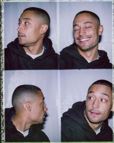 four different shots of a man with his eyes closed and mouth wide open, looking to the side