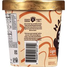 an ice cream container with chocolate and vanilla toppings on it's side, labeled light