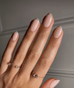 Short Natural Nails, Short Nail Manicure, Glitter French Tips, Lilac Nails, Classy Nail Designs, Short Nails Art, French Nail Designs, Short Nail, Short Nail Designs