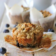 some blueberry muffins are sitting on a table