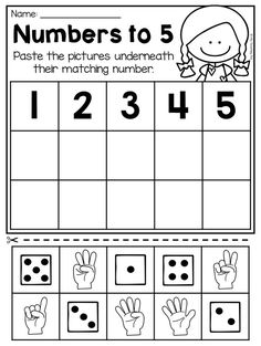 the numbers to 5 worksheet is shown in black and white with hand prints