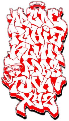 graffiti spray painted on the side of a white wall with red and black letters in it