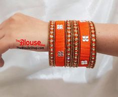 Indian Bangles Silk Thread Bangles Bangle Set Orange Gold Plated New Indian bracelet Bollywood bangl Adjustable Orange Bangle As Gift, Orange Bangle Bracelets For Party, Orange Jewelry For Party Festivals, Adjustable Orange Bangle For Gift, Adjustable Orange Bracelets For Weddings, Colorful Bangles Indian, Multi Color Bangles Set, Orange Bangle For Festivals, Multi Colour Bangle Set