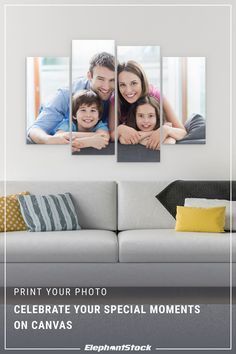 the family is posing for their photo on canvass