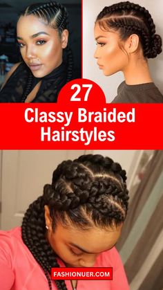 Turn heads with these 27 classy braided hairstyles in summer to rock the party. From intricate patterns to elegant styles, these braids are perfect for any occasion. #BraidedHairstyles #HairInspiration #SummerHair #PartyLooks #StylishBraids Classic Braids For Black Women, Simple Braids For Black Women Classy, Low Maintenance Braids For Black Women, Braid Styles No Weave, Cool Cornrow Braids, Professional Protective Hairstyles, Back Cornrows Braids, Modern Braids Black Women, Jumbo Feed In Braids Cornrows