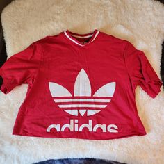 Adidas Crop Gym Top. Never Worn. New W/O Tag. Summer Adidas Logo Top, Adidas Logo Summer Top, Adidas Logo Tops For Spring, Adidas Logo Tops, White Adidas Tops For Spring, Adidas Crop Top, Adidas Crop, Adidas Pink, Gym Tops