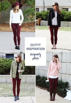 Outfit Pantalon Vino, Outfit Mocasines, Maroon Pants Outfit, Wine Pants, Outfits Leggins, Corduroy Pants Outfit