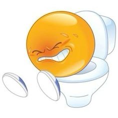 an orange smiley face sitting on top of a white toilet with it's mouth open