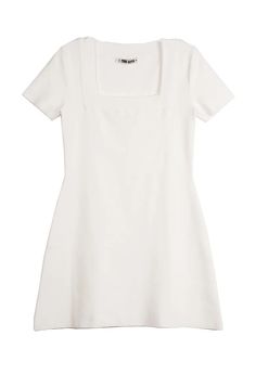 Ciao Lucia Sigrid Dress White Classic Short Sleeve Mini Dress For Summer, Classic Summer Mini Dress With Short Sleeves, Classic White Mini Dress With Short Sleeves, White Fitted Short Sleeve Elegant Dress, Elegant White Fitted Short Sleeve Dress, Elegant White Mini Dress With Square Neck, Elegant White Square Neck Mini Dress, Chic White Mini Dress With Square Neck, White Fitted Knee-length Short Sleeve Dress