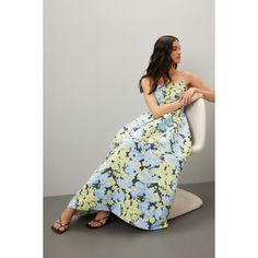 Multicolored floral (100% Polyester). Gown. Sleeveless. Scoop neck. Back zipper closure. 60" from shoulder to hemline. Imported. Spring Floral Print Maxi Dress With Fitted Bodice, Floral Print Maxi Strapless Dress For Garden Party, Floral Print Sundress With Fitted Bodice, Fitted Bodice Floral Print Maxi Sundress, Fitted Bodice Maxi Sundress With Floral Print, Fitted Sleeveless Maxi Dress With Floral Print, Spring Strapless Dress With Floral Print And Straight Neckline, Strapless Floral Dress With Straight Neckline For Spring, Floral Print Strapless Dress With Fitted Bodice